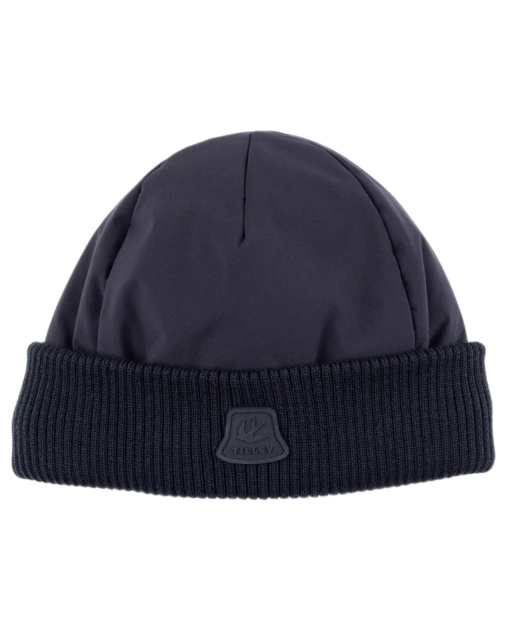 Dark Navy coloured Tilley Airlite Down Padded Beanie on white background 
