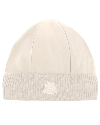 Off White coloured Tilley Airlite Down Padded Beanie on white background 