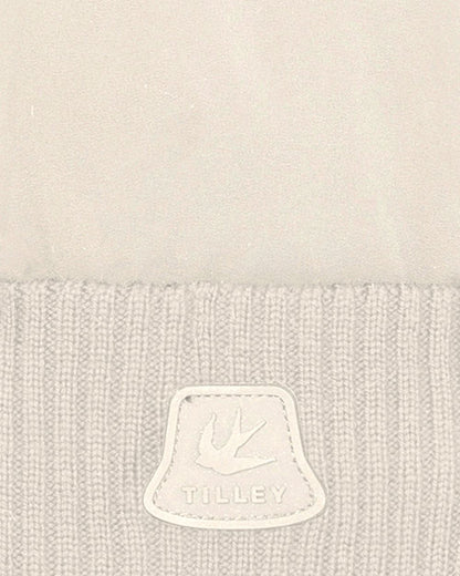 Off White coloured Tilley Airlite Down Padded Beanie on white background 