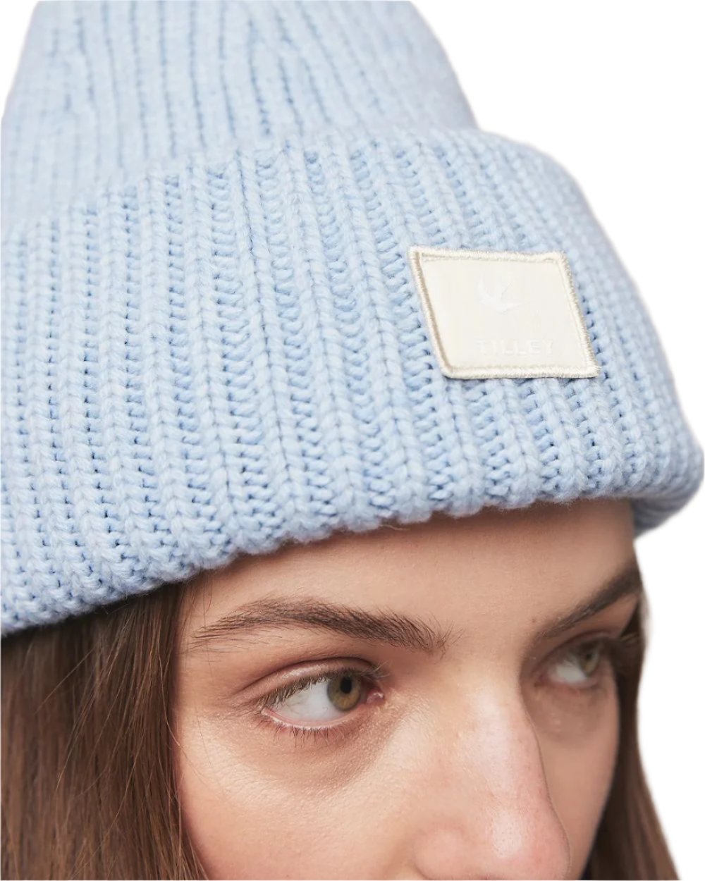 Ice Blue Coloured Tilley Alpine Beanie on white background 