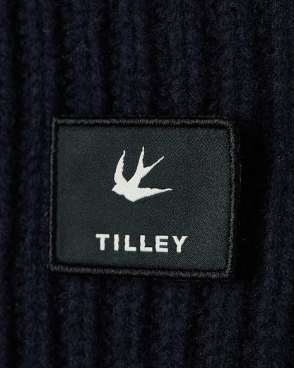 Navy Coloured Tilley Alpine Beanie on white background 