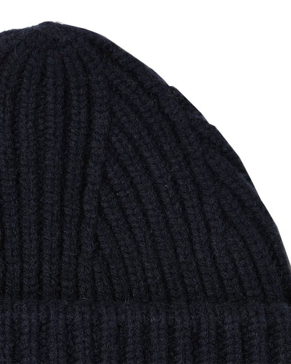 Navy Coloured Tilley Alpine Beanie on white background 