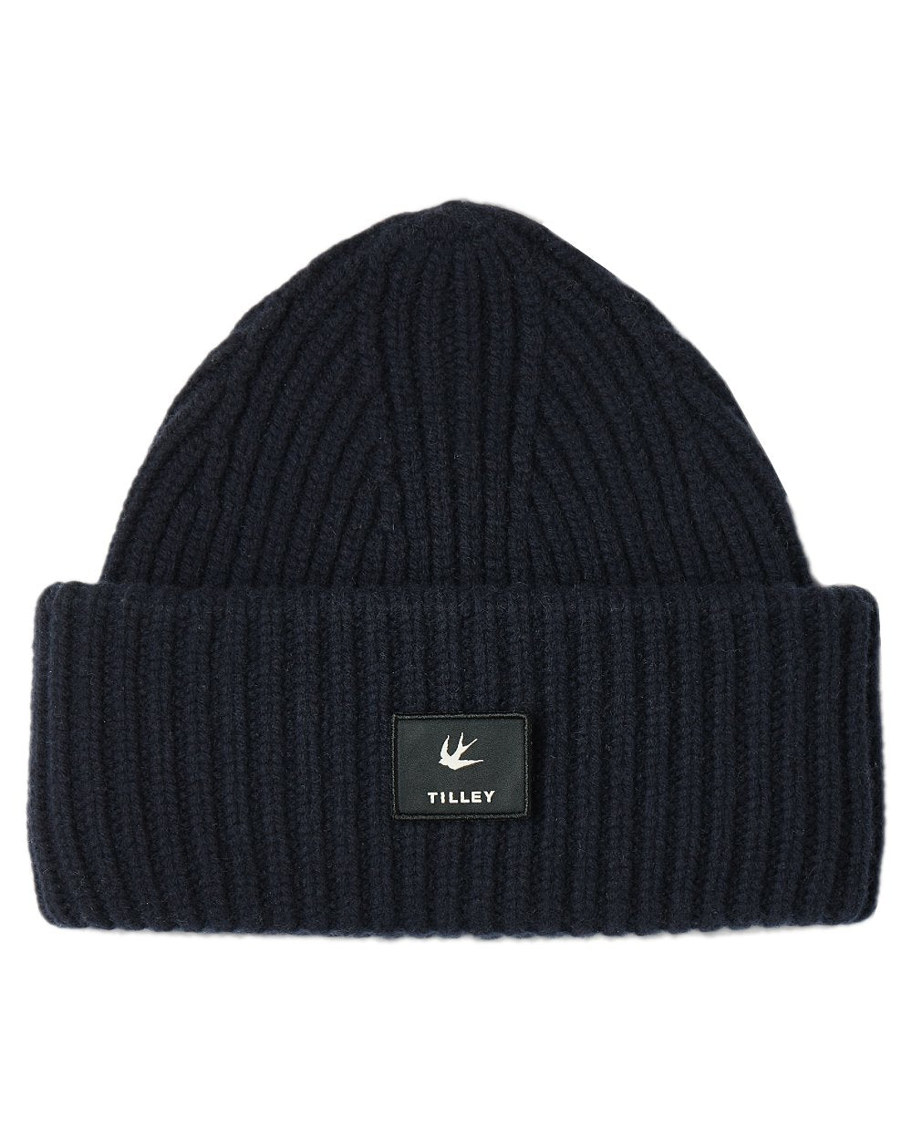 Navy Coloured Tilley Alpine Beanie on white background 