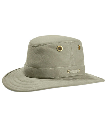 Khaki Olive Coloured Tilley Authentic T5 Hat on white background 