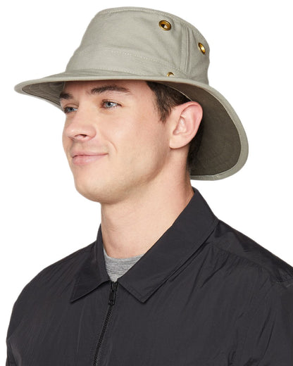Khaki Olive Coloured Tilley Authentic T5 Hat on white background 