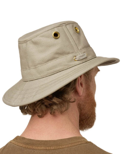 Khaki Olive Coloured Tilley Authentic T5 Hat on white background 