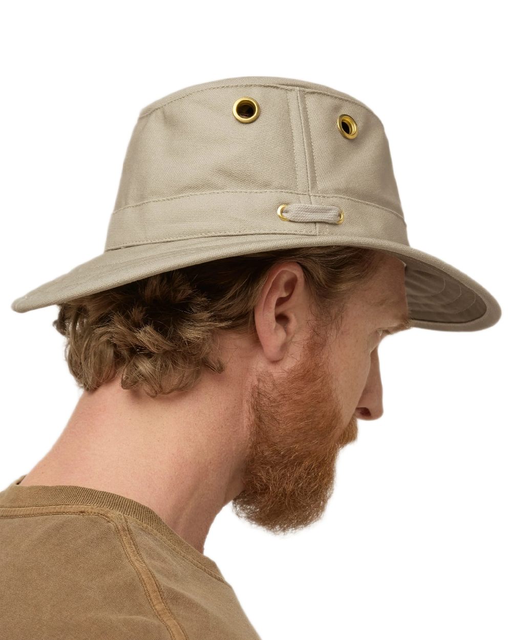 Khaki Olive Coloured Tilley Authentic T5 Hat on white background 