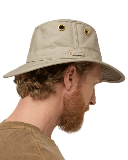 Khaki Olive Coloured Tilley Authentic T5 Hat on white background 