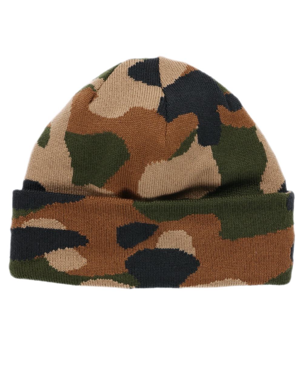 Camo coloured Tilley Camo Beanie on white background 