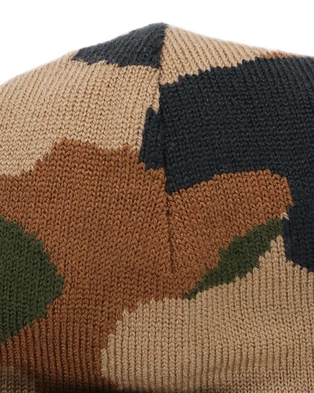 Camo coloured Tilley Camo Beanie on white background 