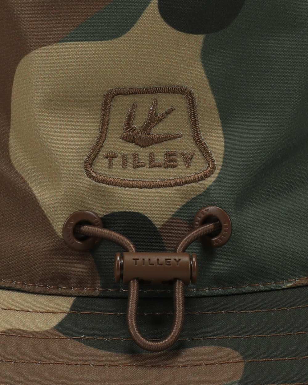 Camo coloured Tilley Camo Logo Technical T1 Bucket Hat on white background 