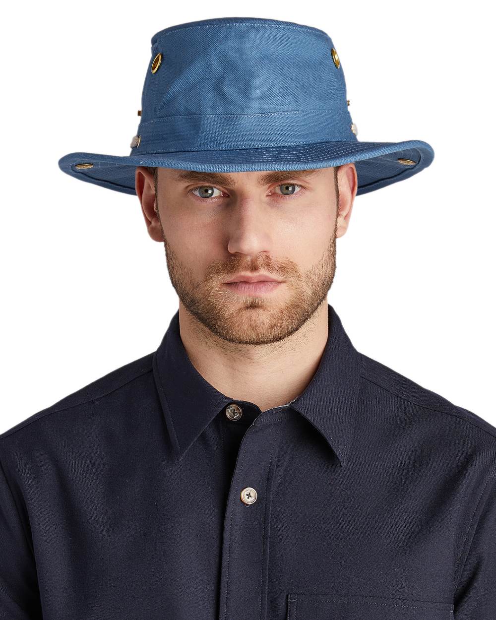Denim Blue coloured Tilley Classic T3 Cotton Hat on White background 