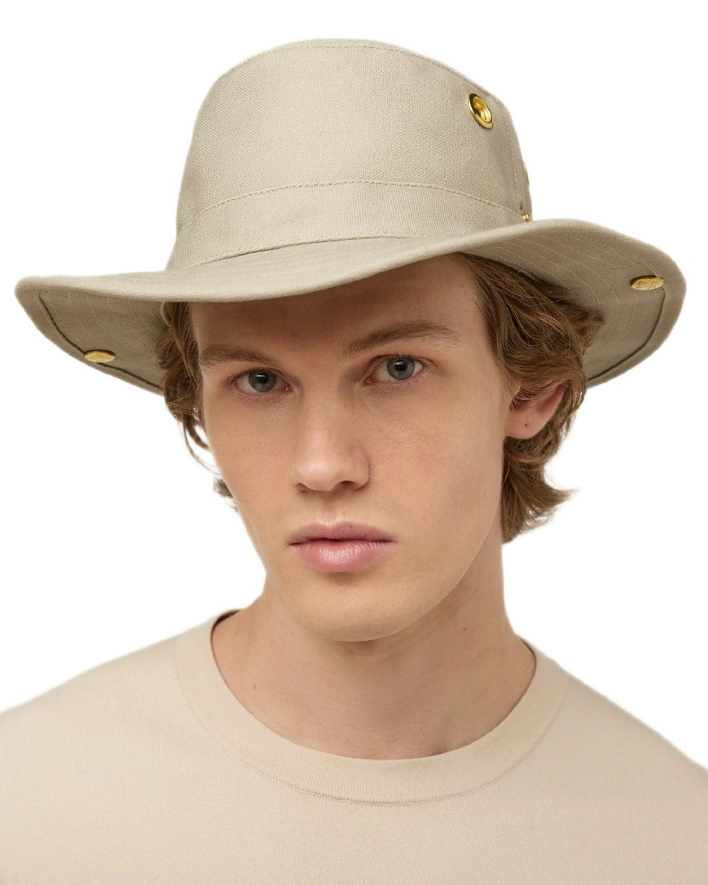 Khaki Coloured Tilley Classic T3 Cotton Hat on white background 