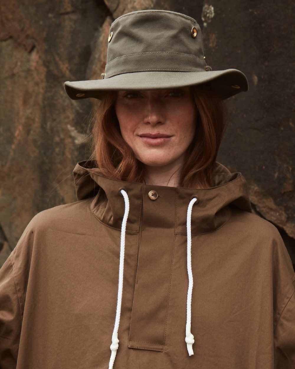 Olive Coloured Tilley Classic T3 Cotton Hat on outdoor background 