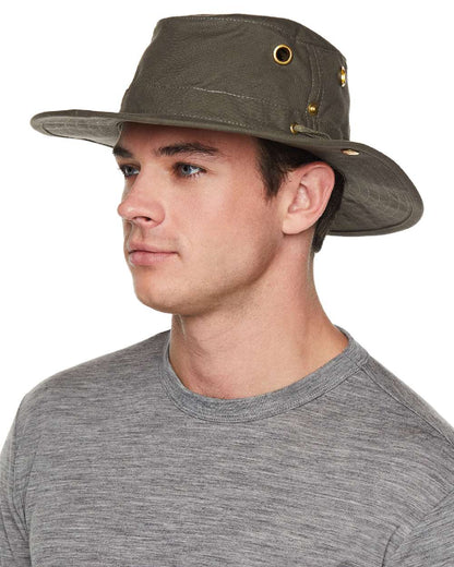 Olive coloured Tilley Classic T3 Cotton Hat on White background 