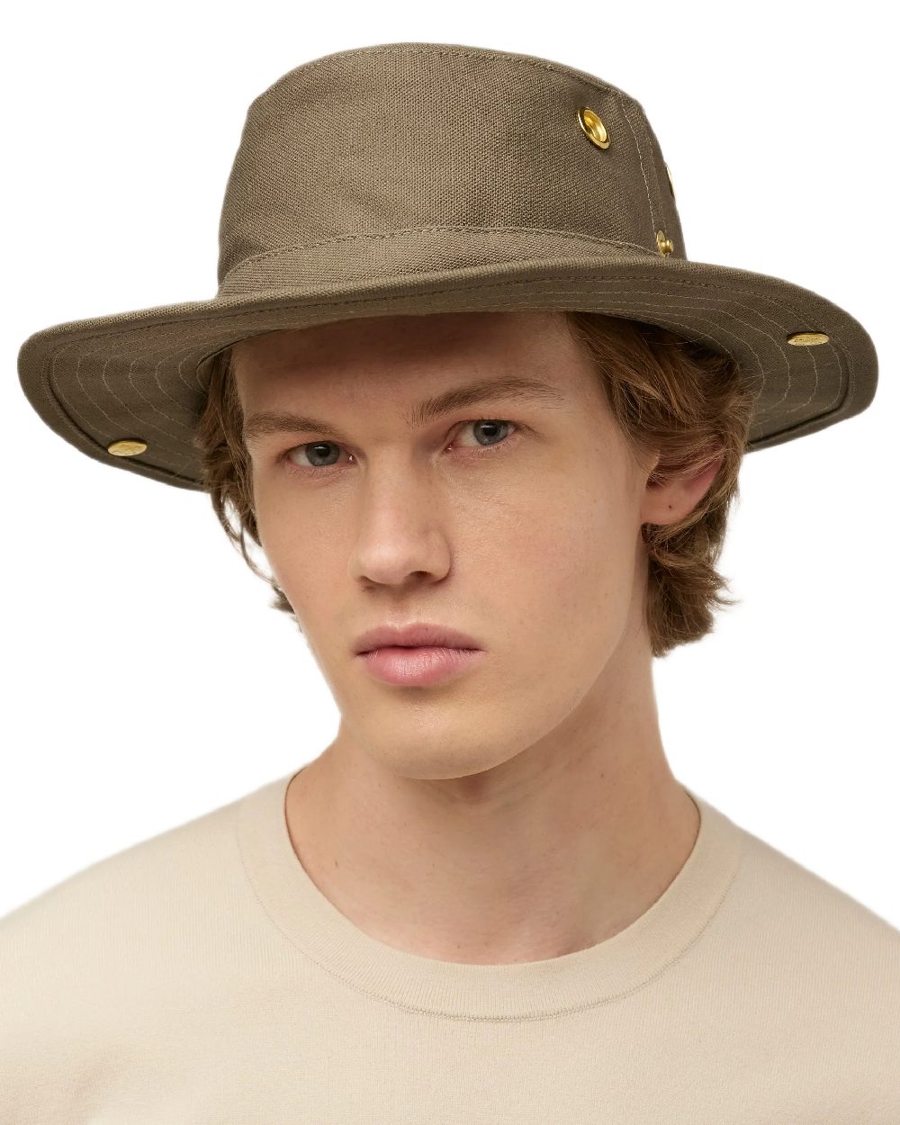 Olive Coloured Tilley Classic T3 Cotton Hat on white background 