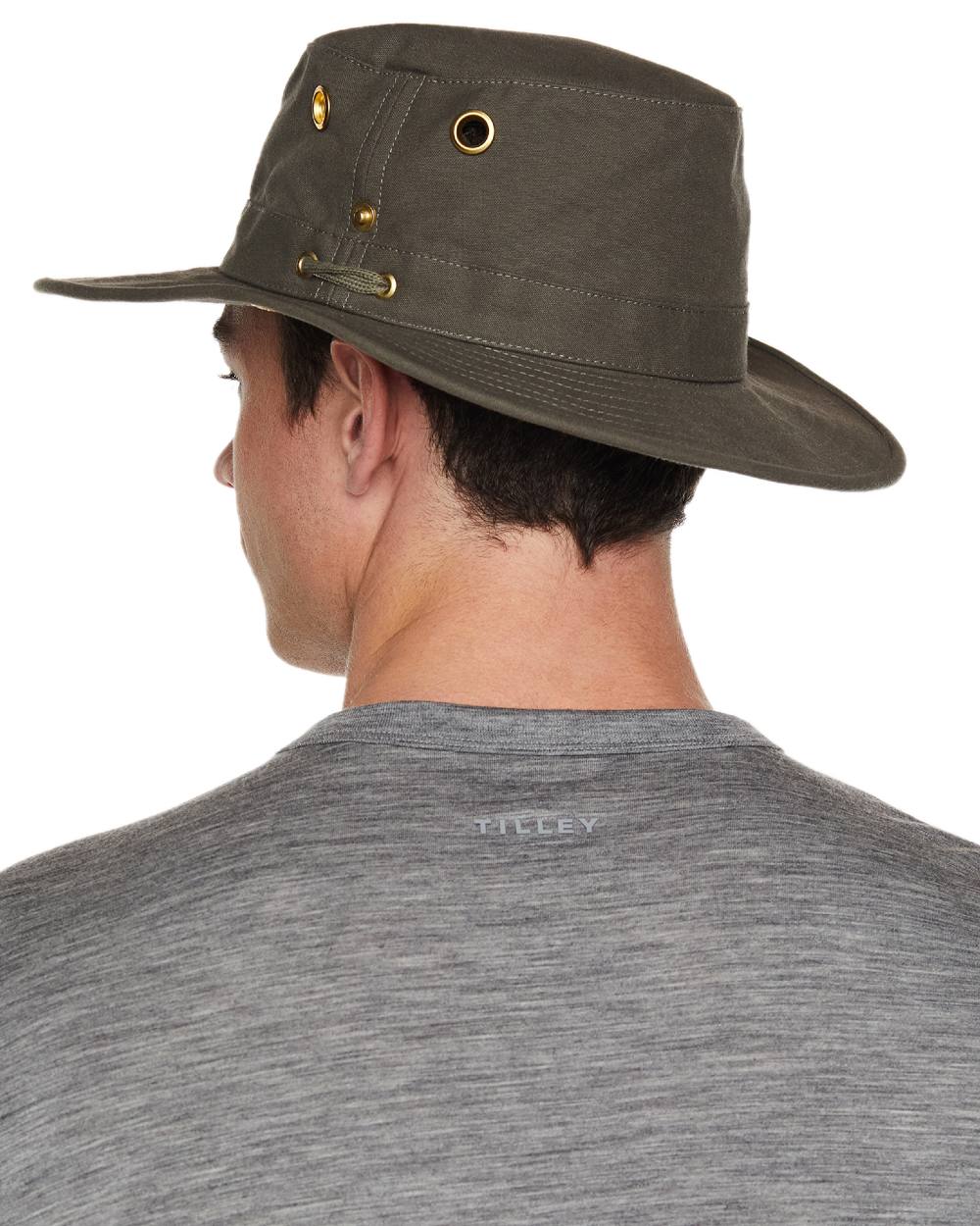 Olive coloured Tilley Classic T3 Cotton Hat on White background 