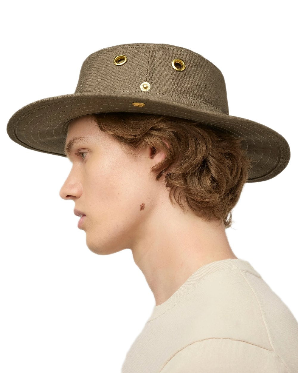 Olive Coloured Tilley Classic T3 Cotton Hat on white background 