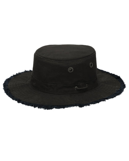 Black Coloured Tilley Fringe Wanderer Hat on white background 