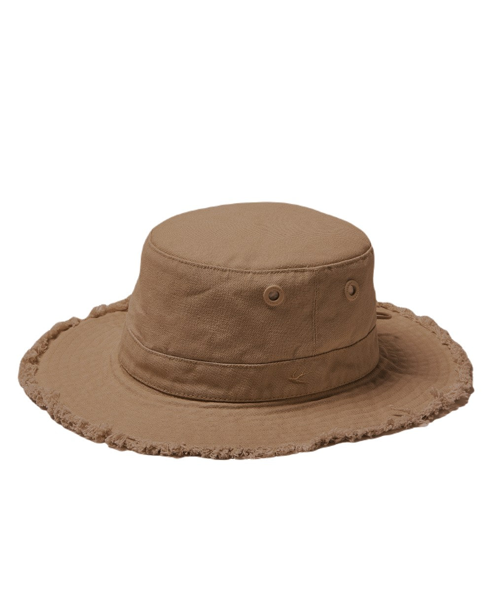 Dark Khaki Coloured Tilley Fringe Wanderer Hat on white background 