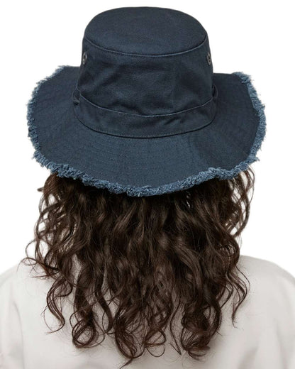 Dark Navy coloured Tilley Hat Fringe Wanderer On A White Background 