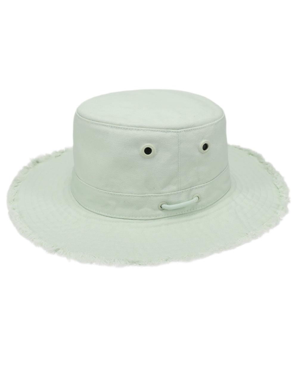 Frosted Mint Coloured Tilley Fringe Wanderer Hat on white background 