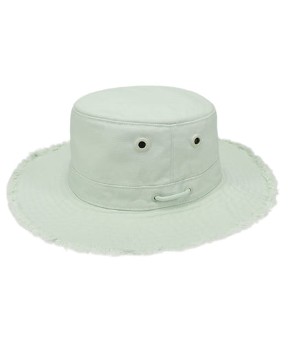 Frosted Mint Coloured Tilley Fringe Wanderer Hat on white background 