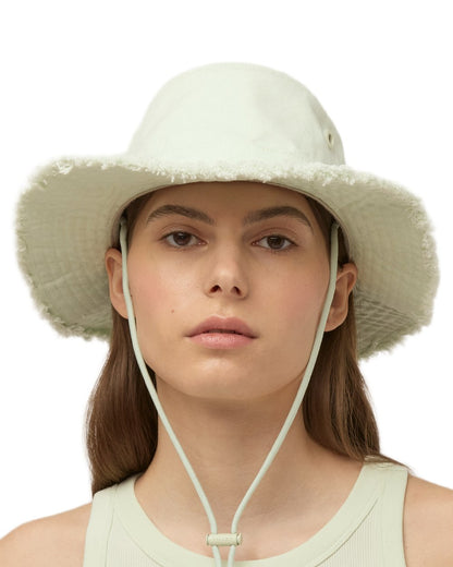 Frosted Mint Coloured Tilley Fringe Wanderer Hat on white background 