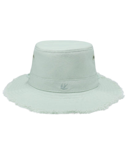 Frosted Mint Coloured Tilley Fringe Wanderer Hat on white background 
