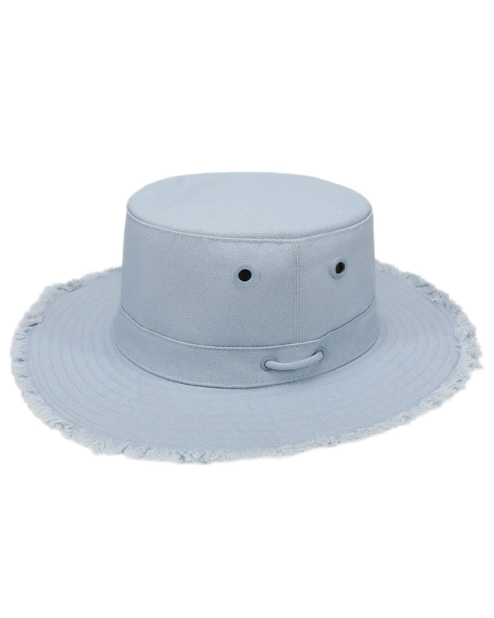 Ice Blue Coloured Tilley Fringe Wanderer Hat on white background 