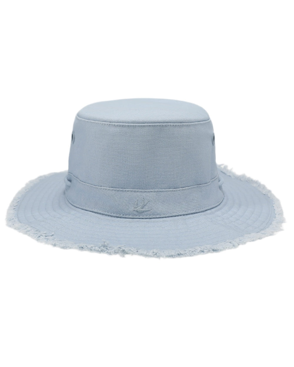 Ice Blue Coloured Tilley Fringe Wanderer Hat on white background 
