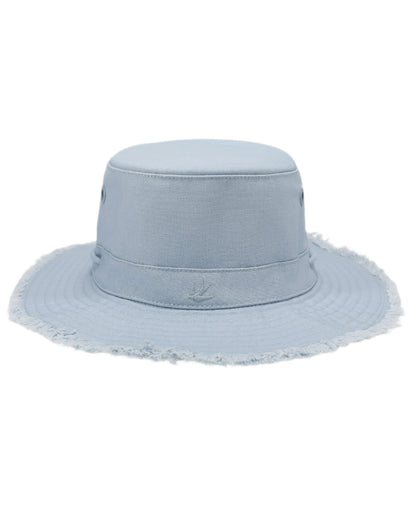 Ice Blue Coloured Tilley Fringe Wanderer Hat on white background 