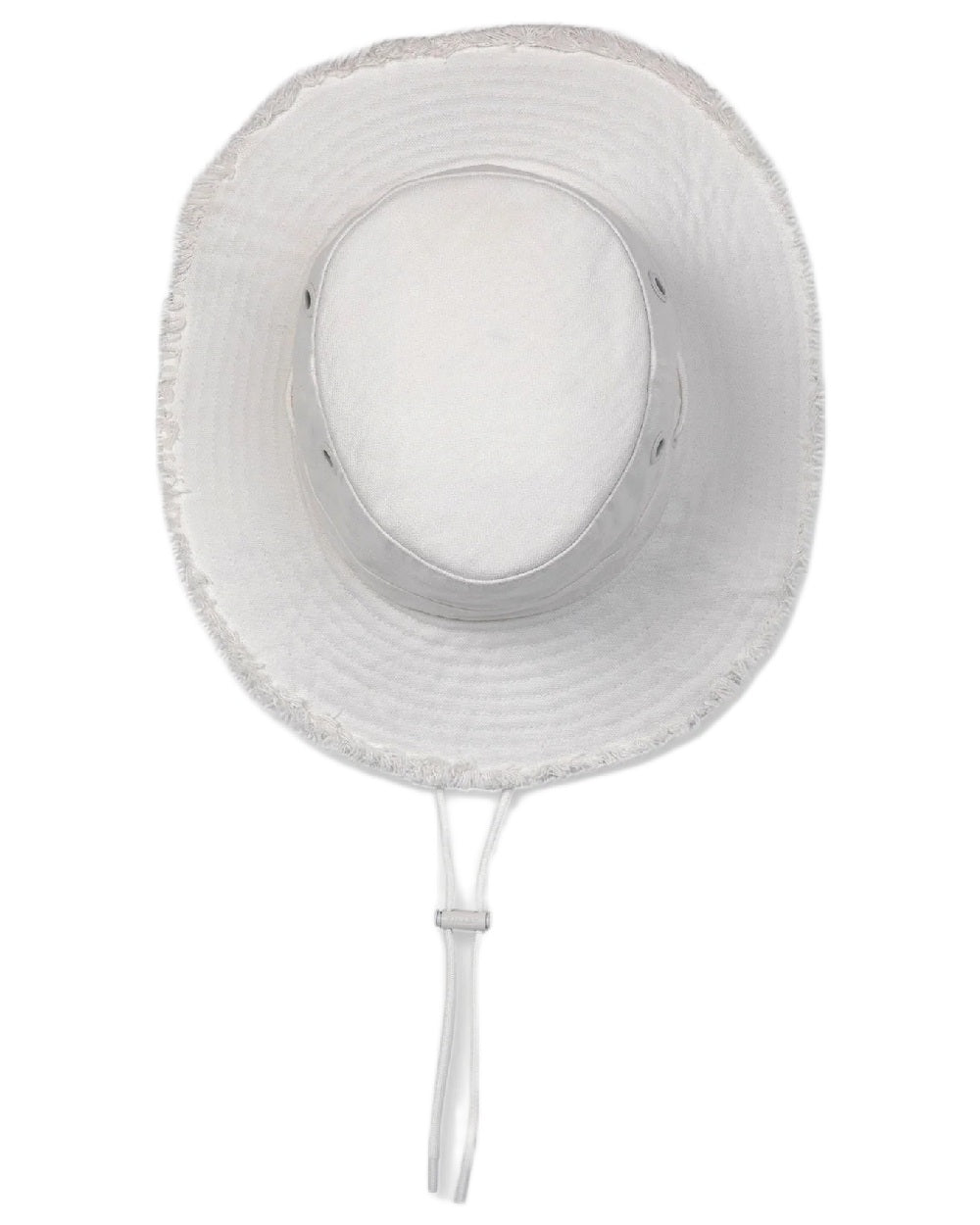 White Coloured Tilley Fringe Wanderer Hat on white background 