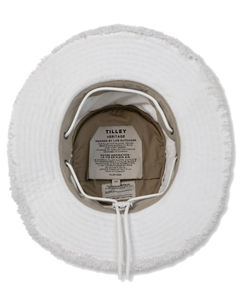 White Coloured Tilley Fringe Wanderer Hat on white background 