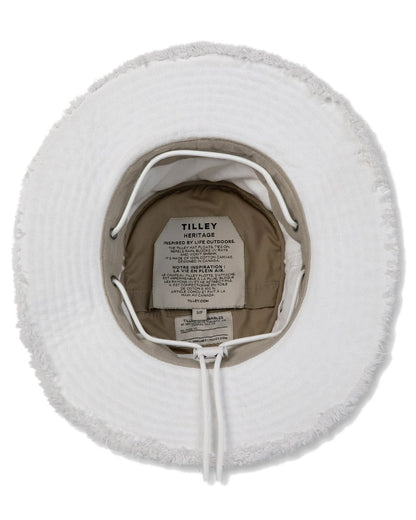 White Coloured Tilley Fringe Wanderer Hat on white background 