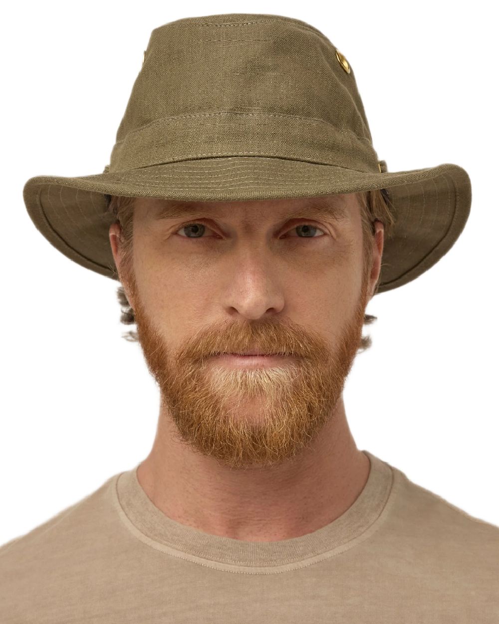 Green Olive Coloured Tilley Hemp Hat on white background 