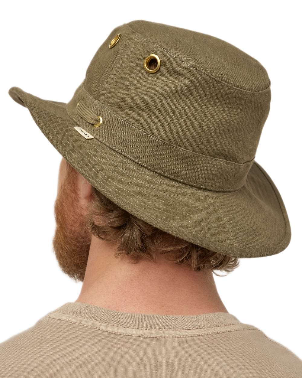 Green Olive Coloured Tilley Hemp Hat on white background 