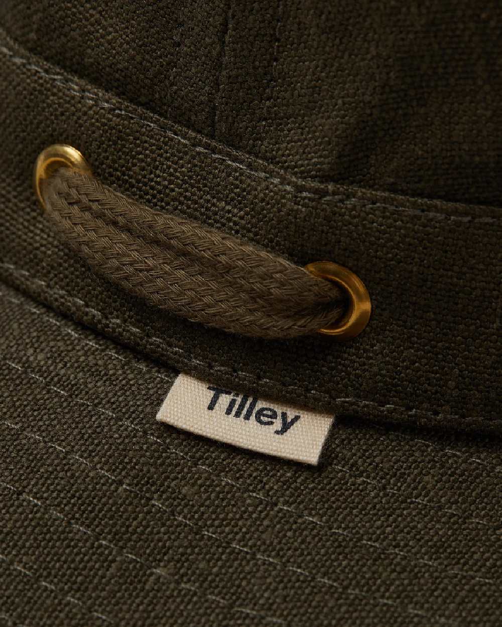 Green Olive Coloured Tilley Hemp Hat on white background 