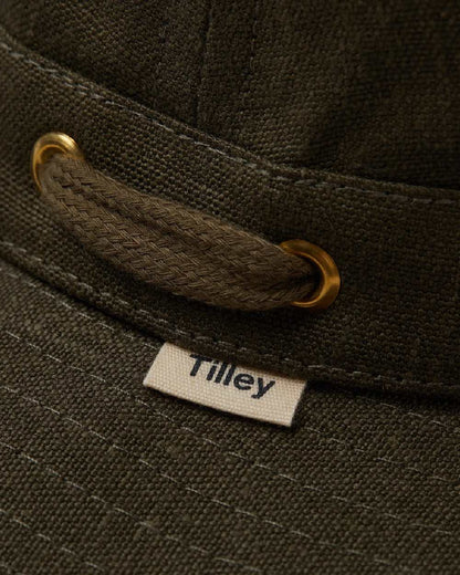 Green Olive Coloured Tilley Hemp Hat on white background 