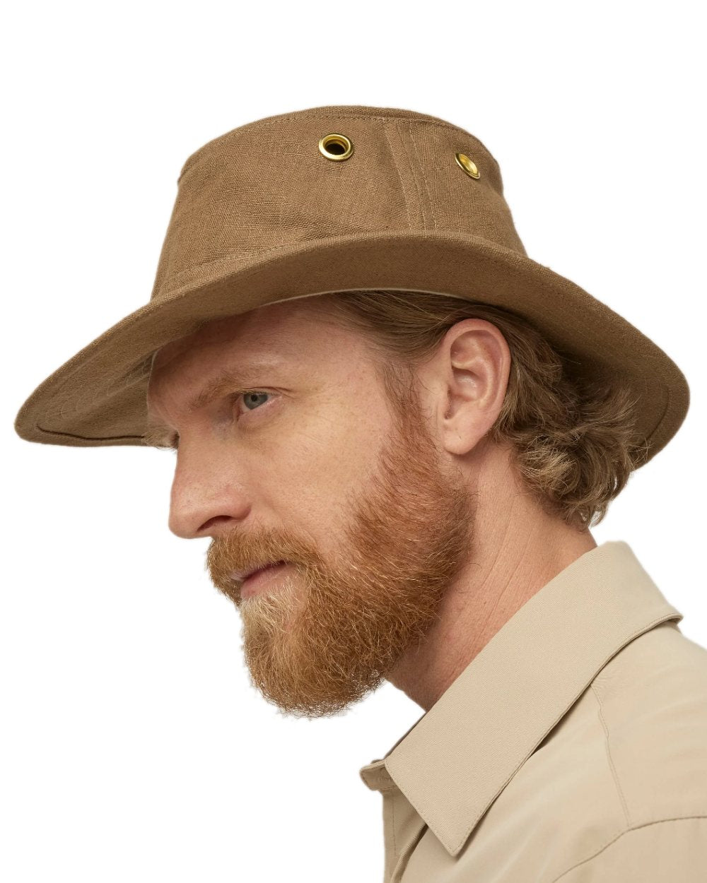 Mocha Coloured Tilley Hemp Hat on white background 