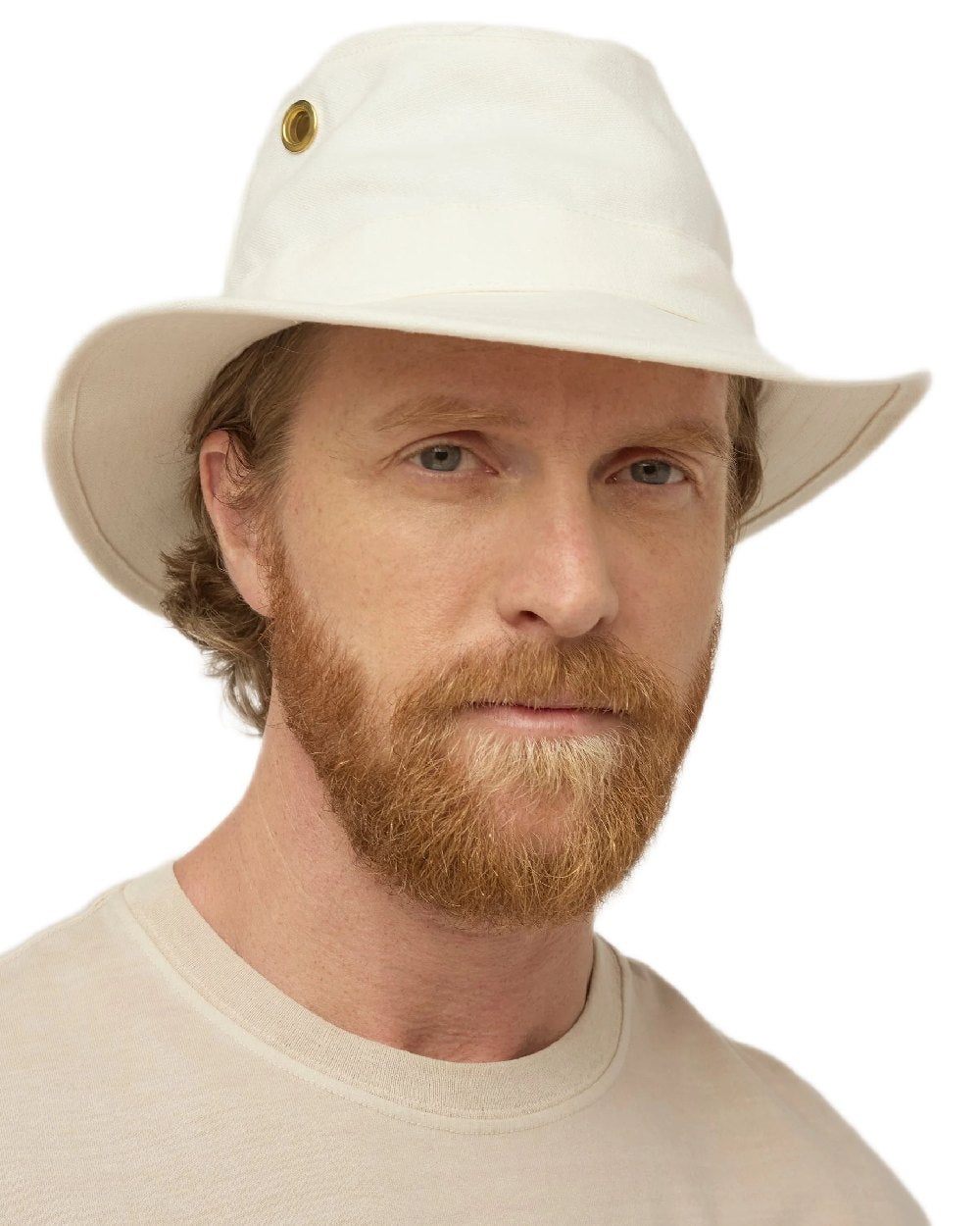 Natural Coloured Tilley Hemp Hat on white background 