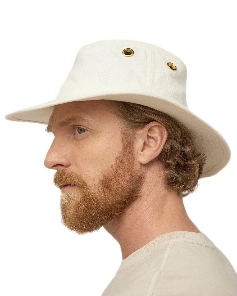 Natural Coloured Tilley Hemp Hat on white background 