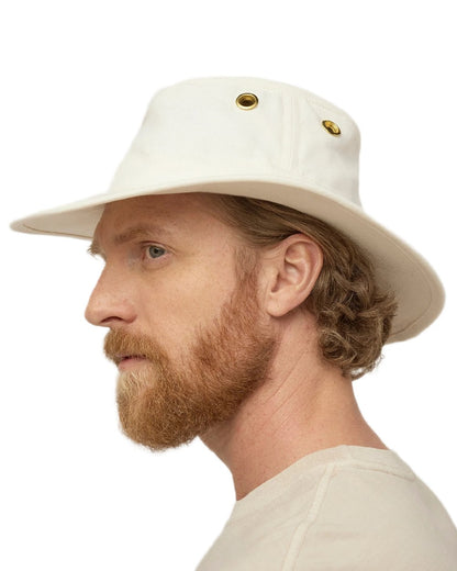 Natural Coloured Tilley Hemp Hat on white background 