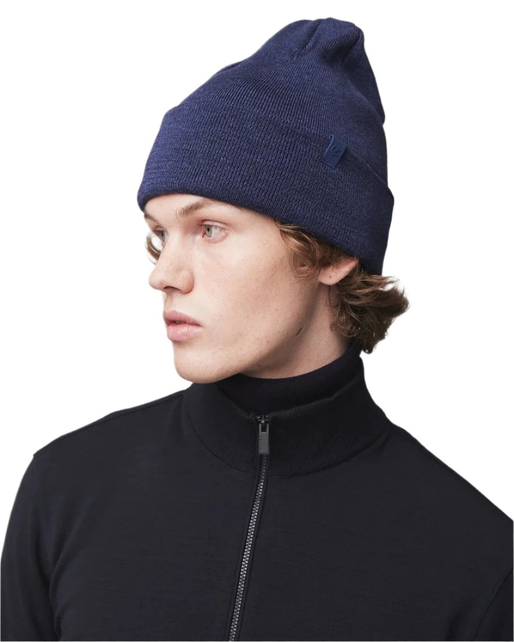 Mid Blue Coloured Tilley Hydrowool Beanie on white background 