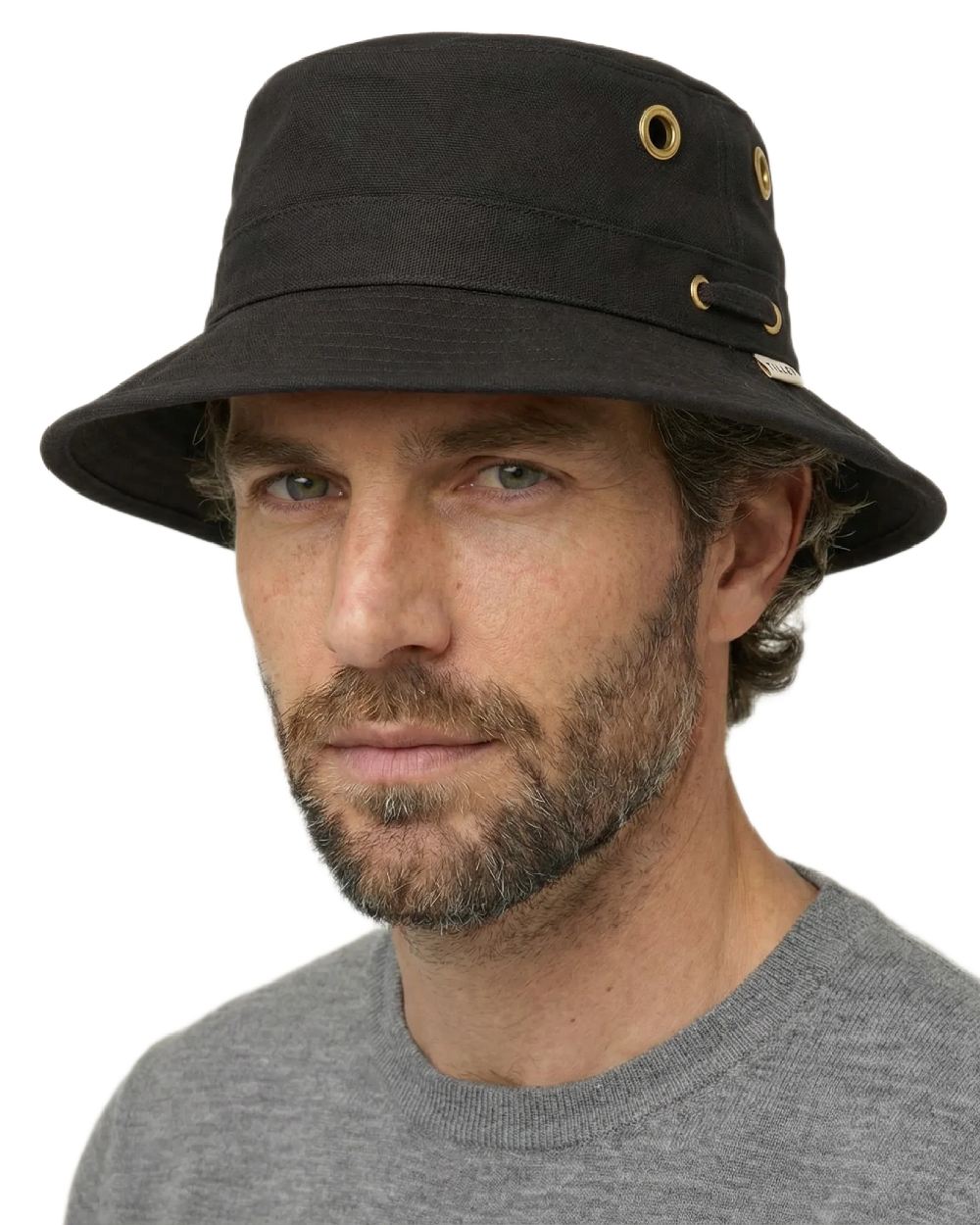 Black Coloured Tilley Iconic T1 Bucket Hat on white background 