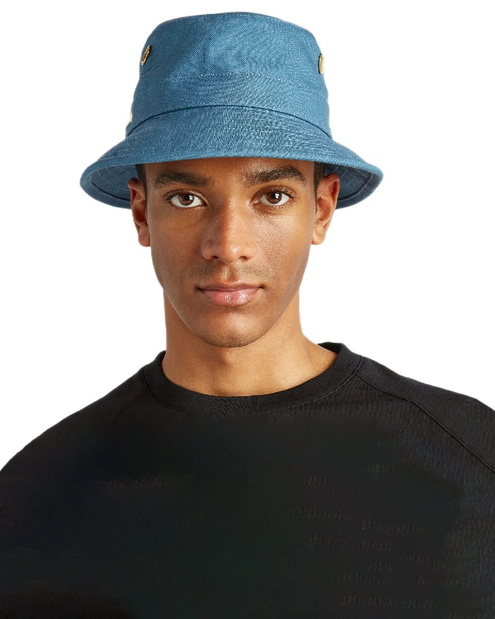 Denim Blue Coloured Tilley Iconic T1 Bucket Hat on white background 