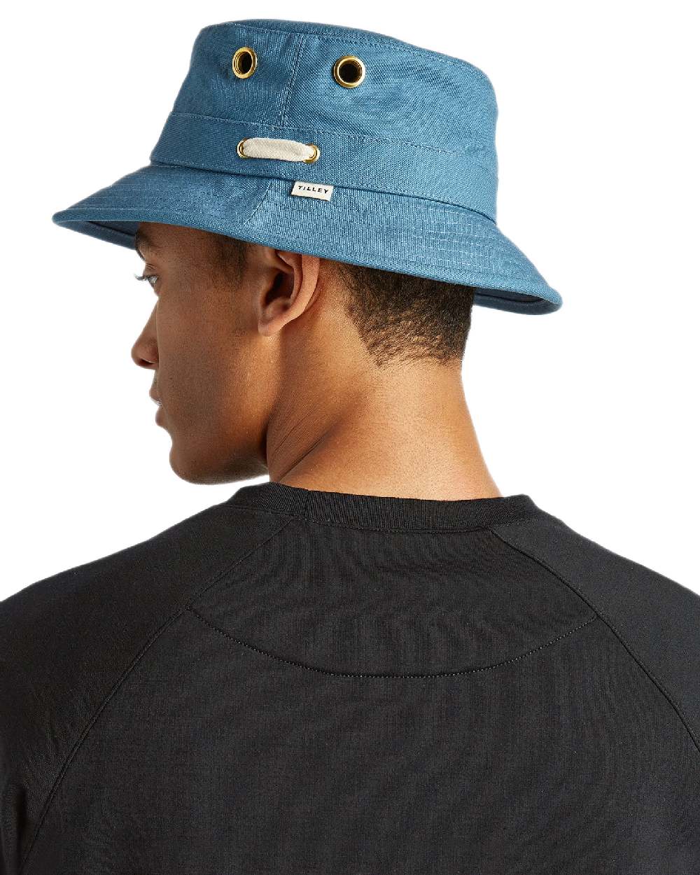 Denim Blue Coloured Tilley Iconic T1 Bucket Hat on white background 