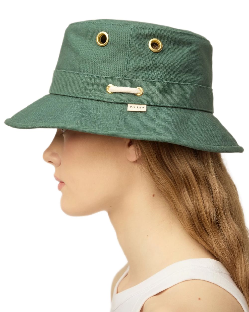 Ivy Coloured Tilley Iconic T1 Bucket Hat on white background 