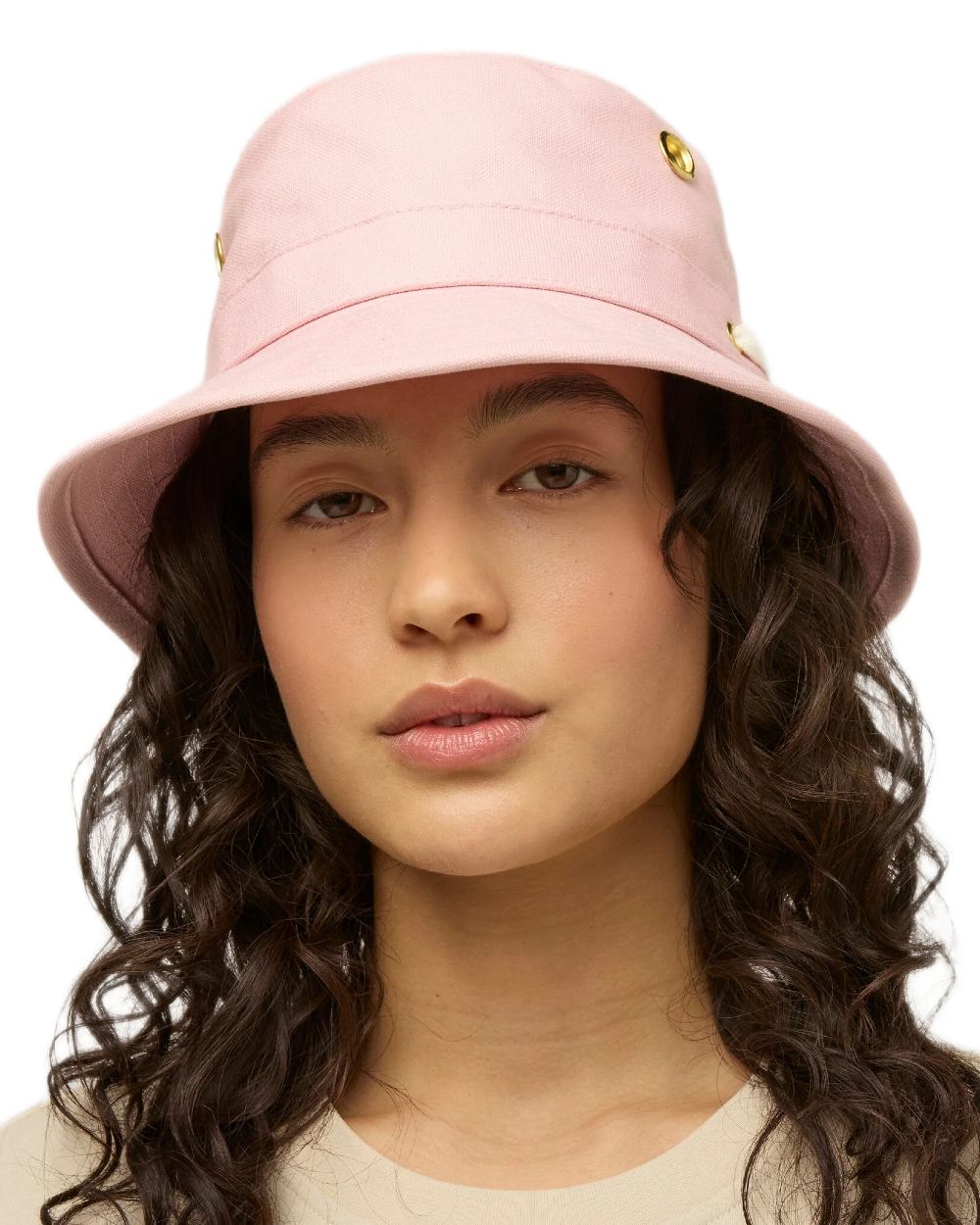 Light Pink Coloured Tilley Iconic T1 Bucket Hat on white background 