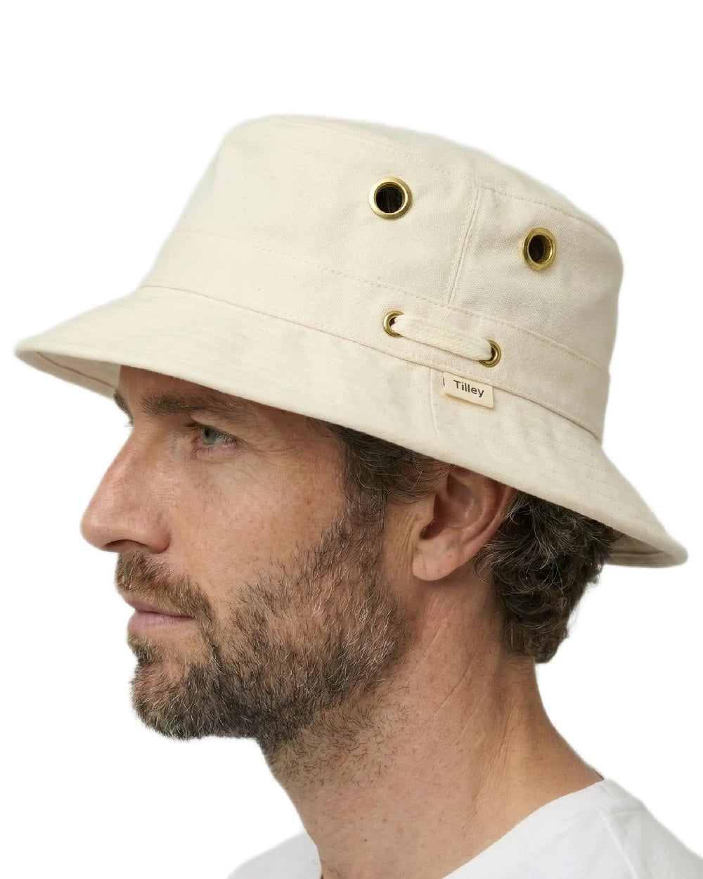 Natural Coloured Tilley Iconic T1 Bucket Hat on white background 